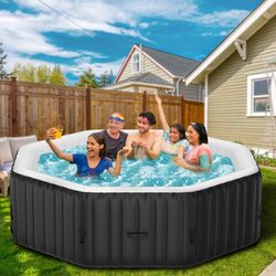 MOPHOTO 6 Person Inflatable Hot Tub Octagonal W Heater Pump/Filter/Spa Cover