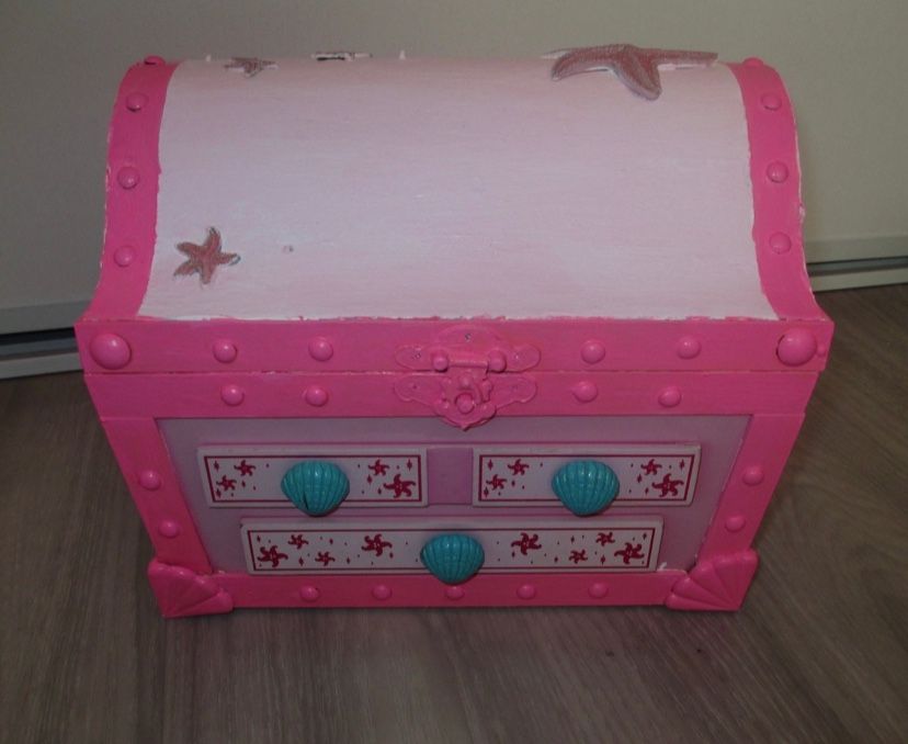 Unique Hand-Painted Pink Treasure Chest Music Box Jewelry Box The Little Mermaid