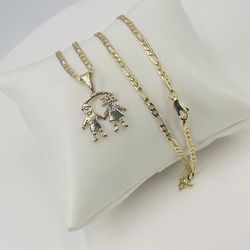 Niña 1 Niño 1  Cadena oró laminado italiano /Girl 1 Boy 1 gold includes Chain Italian gold plated