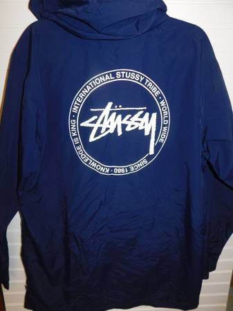 Stussy Blue International Back Print Parka Jacket Mens XL