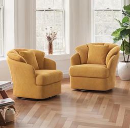 Set of 2 Oversized Turmeric Fabric Upholstered Swivel Accent Chair Swivel Barrel Chair