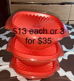 Red Tupperware bowls