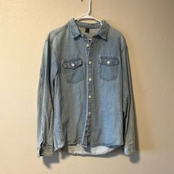 SHEIN Light Wash Denim Button-Up Shirt Size M
