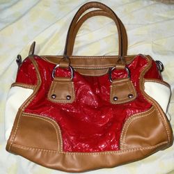 St. John's Bay Glazed Red Faux Leather Satchel Top Handbag Purse (READ DESC)