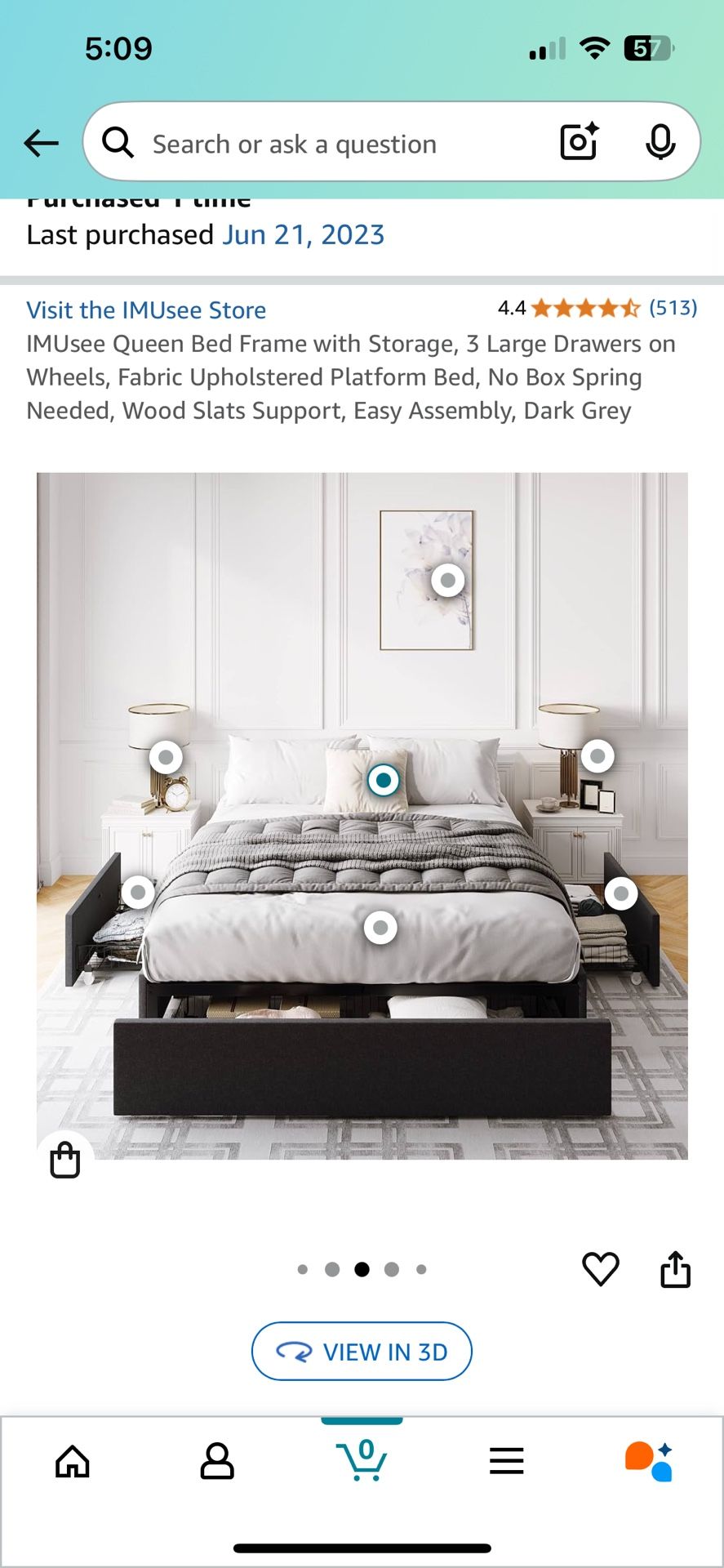 Queen Bed Frame With Storage - Dark Grey