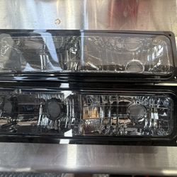 88-98 Chevy Tahoe GMC Yukon C/K Smoke Clear Front Bumper Headlights