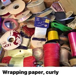 racya/gifts: Box full of ribbon, curly ribbon, wrapping paper, gift bags