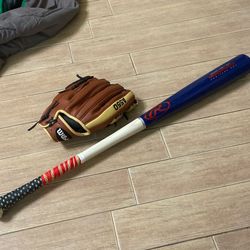 30 Inch Baseball Bat And Left Handed Glove