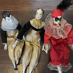 3 Porcelain Clown Dolls
