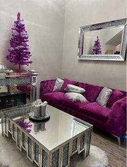 Purple Velvet Tufted Sectional Sofa - Make Offer