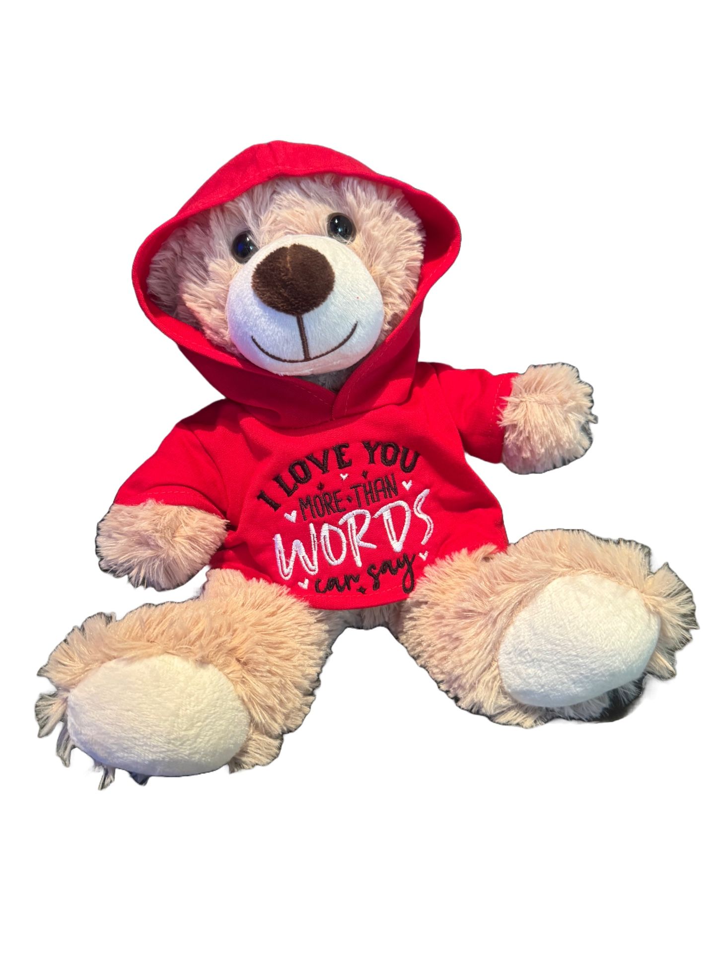 Custom Personalized 13 Inch Brown Teddy Bear, add Embroidered name to the hoody I LOVE YOU MORE THAN WORDS