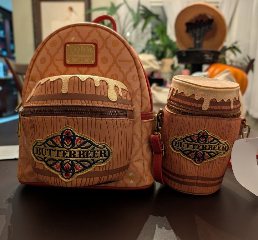 LOUNGEFLY HARRY POTTER BUTTERBEER Backpack + Purse SET