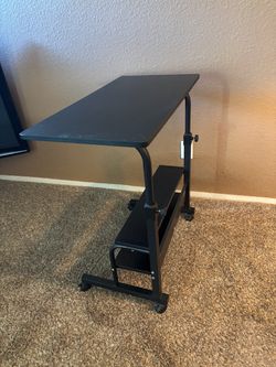 Adjustable Rolling Laptop Desk with Shelves