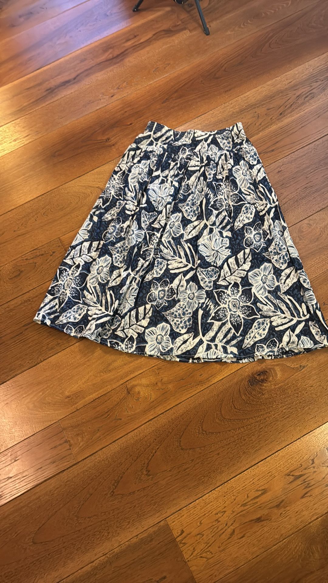 Vintage Teddi Cotton Navy and White Floral Midi Skirt