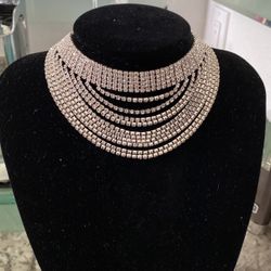 Rhinestone Choker Necklace Glam Party Costume 