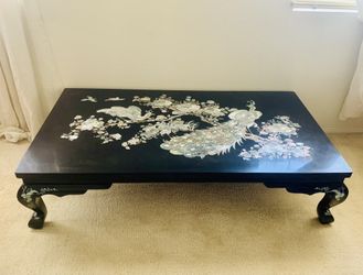 Gorgeous black lacquer & mother of pearl table