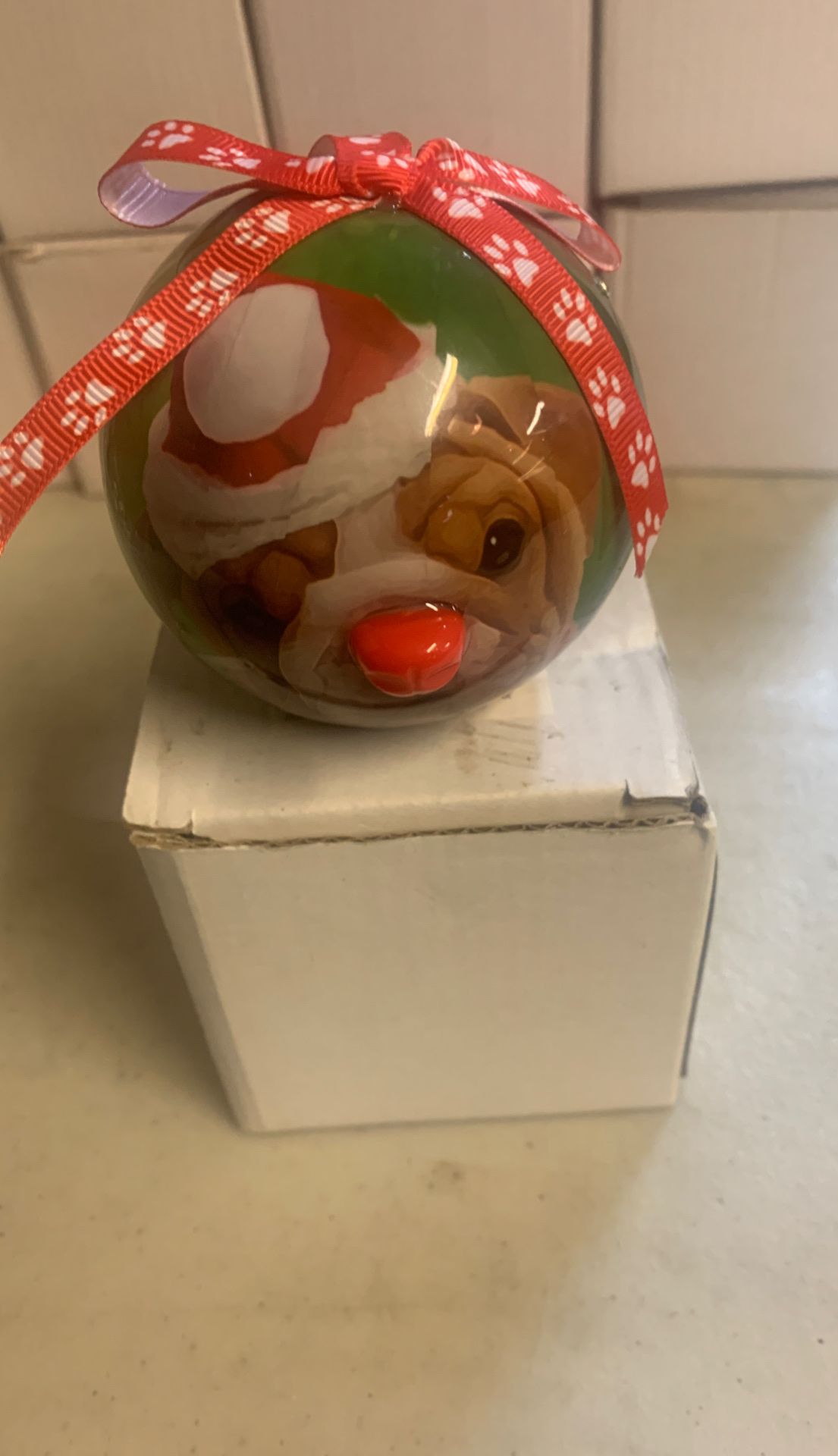 Blinking Bulldog Christmas Ornament Plastic And Comes With 3 Batteries
