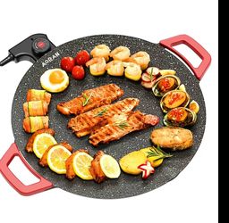 AORAN LIVE 1500W Portable Electric Korean Smokeless Non-stick Indoor Grill Pan - 1 Get 6 Complete Barbecue Gift Set, Adjustable Temp Control, Universa