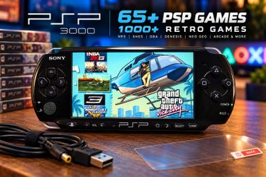 Sony PSP-3000 Black with 65+ PSP Games + 1,000+ Retro Games!
