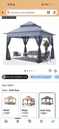 ABCCANOPY Pop Up Gazebo 11x11 with Mosquito Netting, Dark Gray