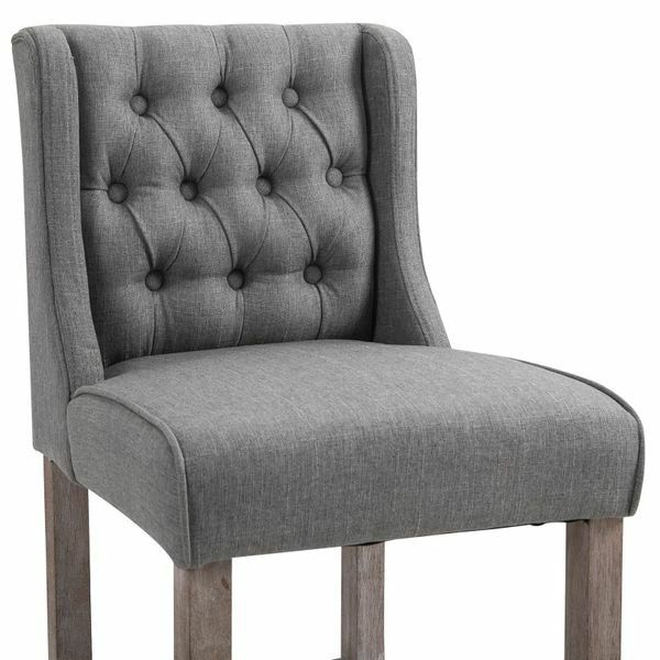 Tufted Wingback Counter Height Bar Stool Dining Chair Set of 2 - Grey