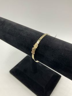 14KT YELLOW GOLD 5 1/4” - 5 3/4” ADJUSTABLE BABY FLOWER BANGLE BRACELET 4.8GR