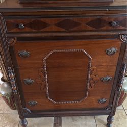 Walnut Antique Hi Boy 5 Drawer Dresser