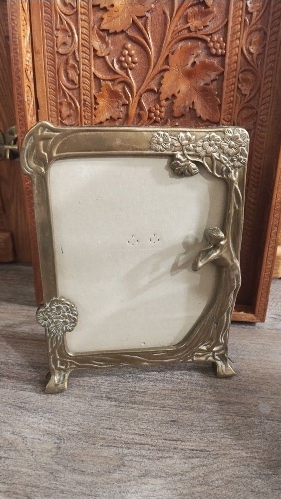 Antique Brass Art Nouveau Lady Of The Lake Frame