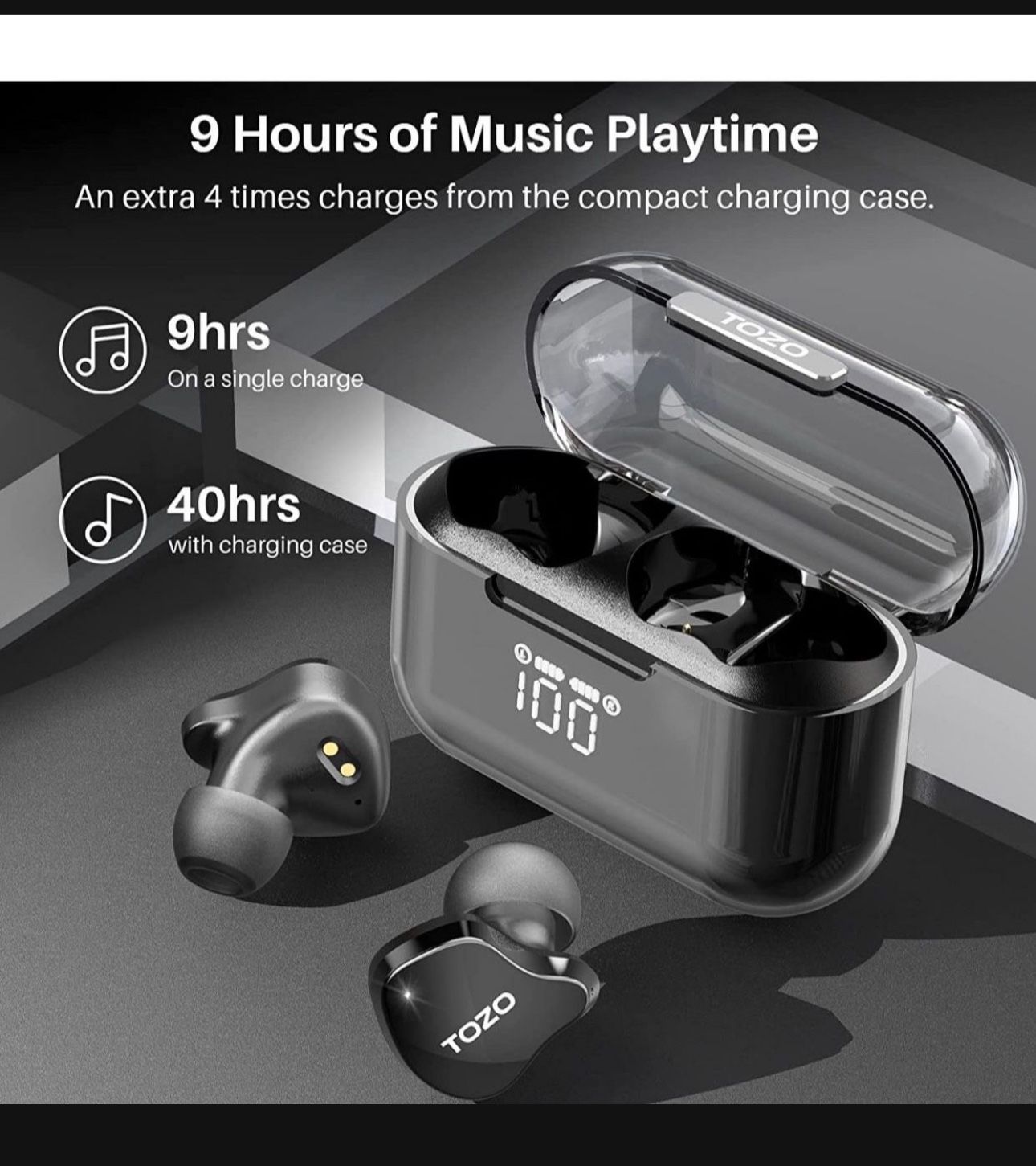 Crystal Buds Bluetooth 5.3 True Wireless Stereo Earbuds IPX8 Waterproof in Ear Headset Call Noise Reduction Headphones with Digital Display and Transp