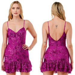 New With Tags Floral Sequin Ruffled Short Formal Dress & Homecoming Dress $59.99