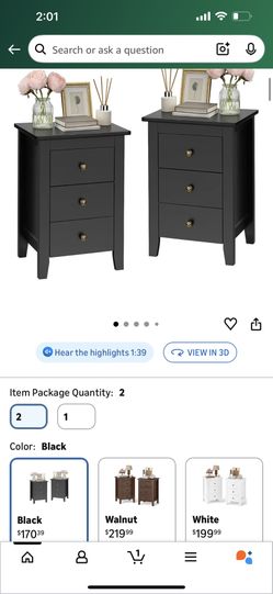 Nightstand Set of 2 with 3 Drawers