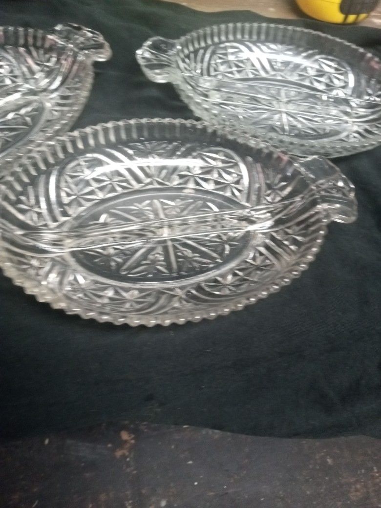 Three vintage cut glass divided plate