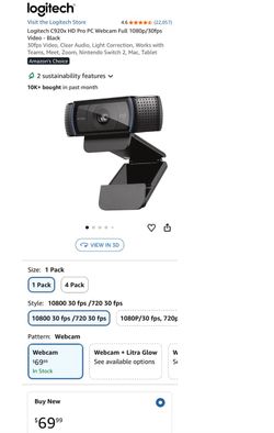 Logitech C920x HD Pro PC Webcam Full 1080p/30fps video
