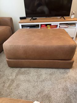 Living Spaces Alicia Saddle Brown Faux Leather Ottoman