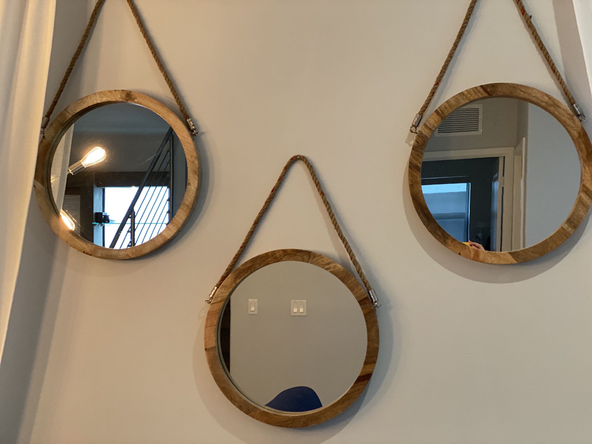 Circular Wood Mirror (Set of 3)