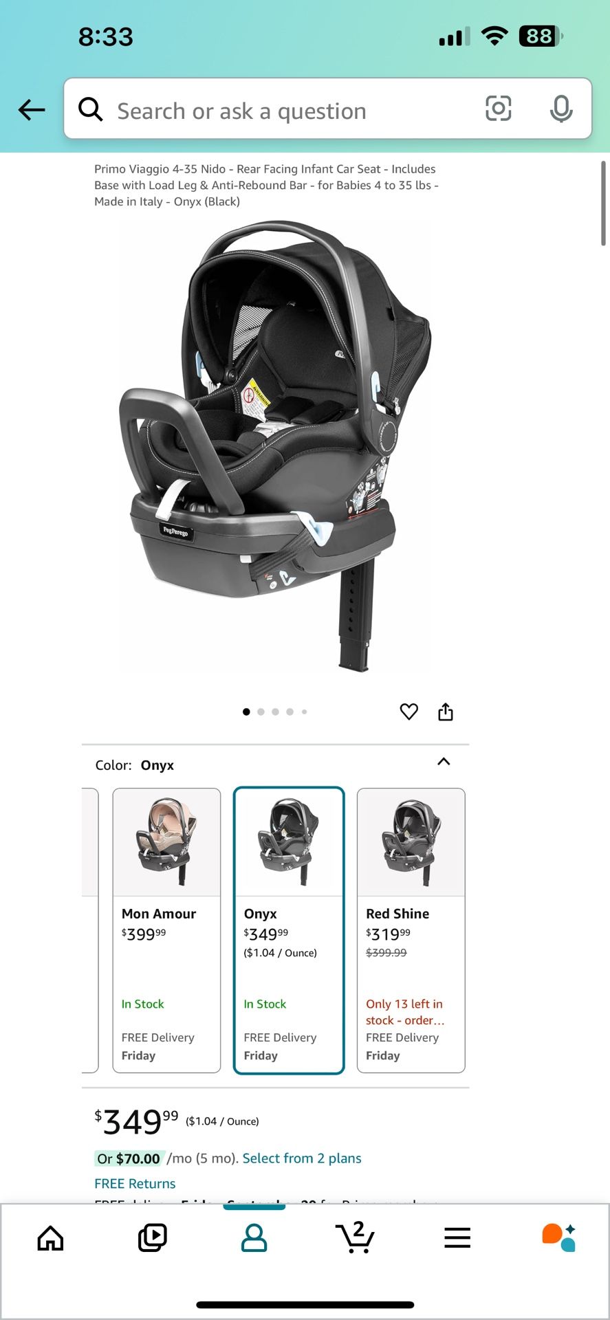 Infant Car Seat + 2 vehicle bases (Peg perego)