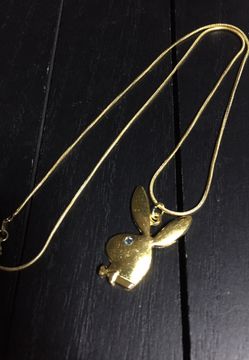 18”/ 18K Gold Plated Necklace with Baby Blue Swarovski Glass Crystal Eye Playboy Bunny Pendant