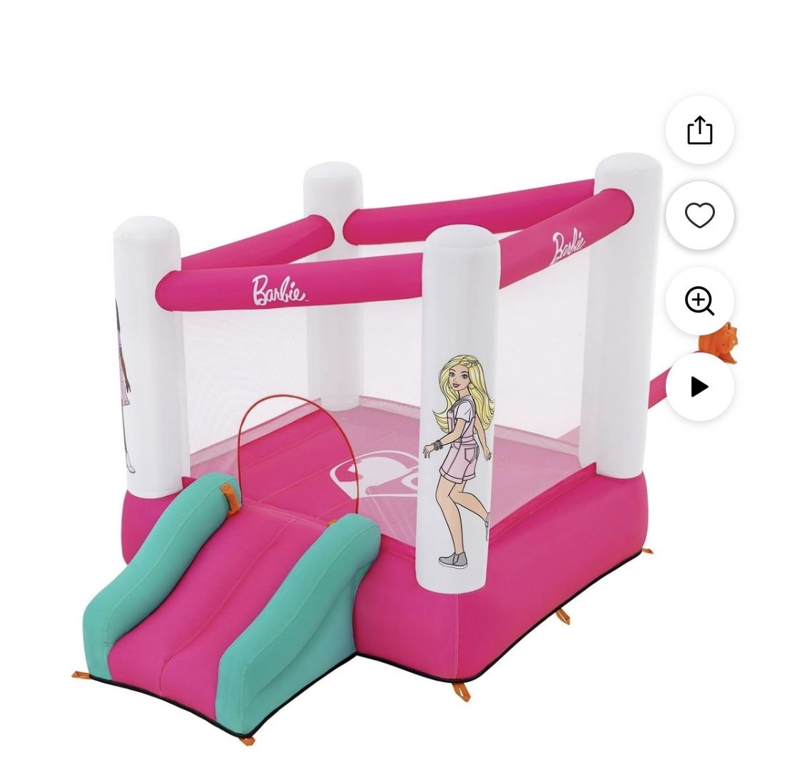 Barbie Bounce House with Extra-Wide Slide, Mesh Walls and Blower, Indoor/Outdoor, Ages 3+