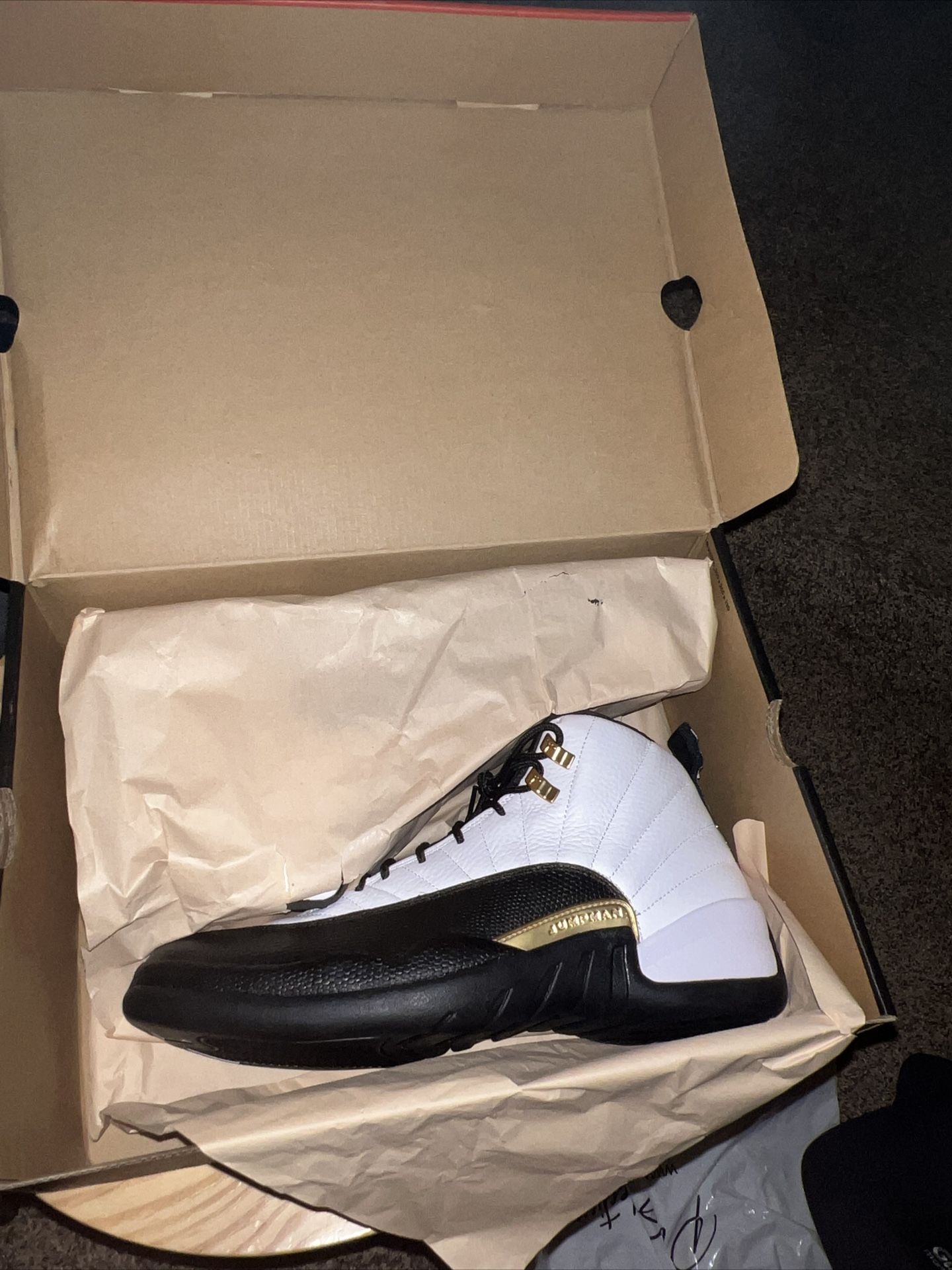 Size 12 - Nike Air Jordan 12 Retro Royalty White Gold Black CT8013-170 Men's NEW