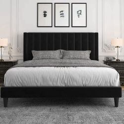 NEW King Size Black Upholstered Platform Bed