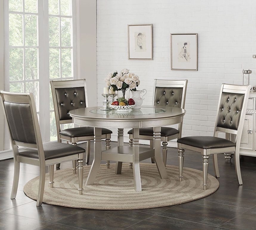5PC Silver Dining Table Set