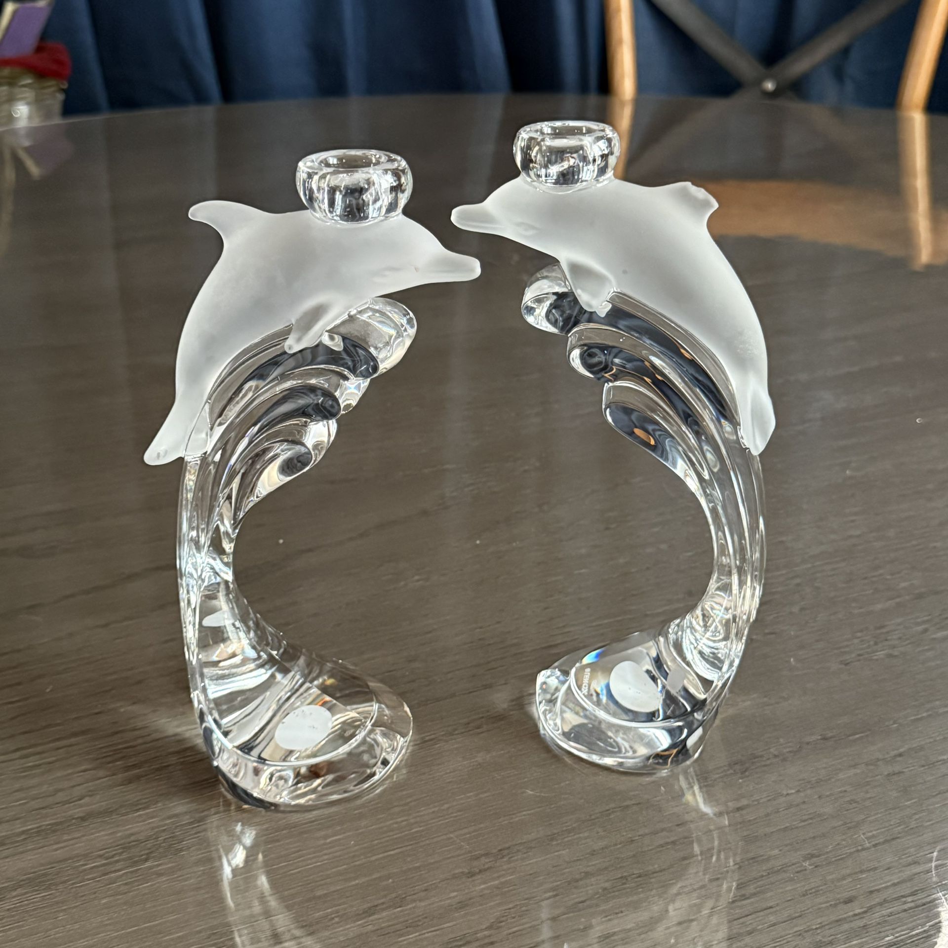 Lenox Fine Crystal Dolphin Candle Holders • Made in Germany • 9.5” Tall (Set of 2)