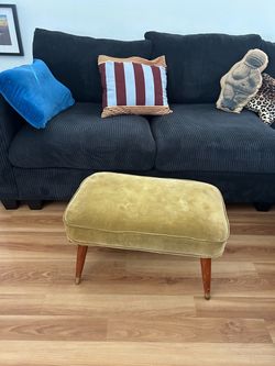 Mid-Century Velvet Ottoman Footstool
