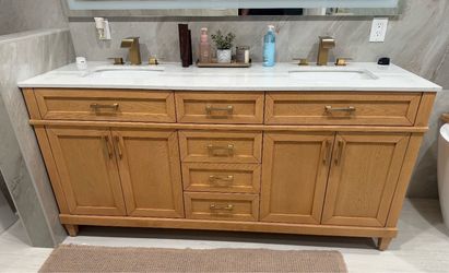 Home Decorators Collection Talmore 72 in. Double Sink Freestanding Light Oak Bathroom Vanity