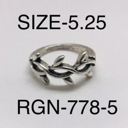 Silver Leaf Patterned Ring For men Women Ring : RGN-778-5/Size-5.25