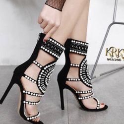 Women Fashion Color Blocking Hollow Out Open Toe High Heels 👠 