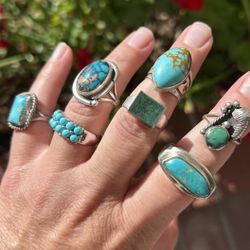Vintage Native Sterling Silver Turquoise 925 Rings, Small Sizes Individually Priced Jewelry Ring