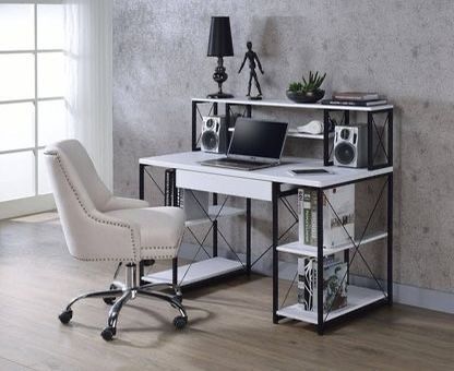 Brand New Industrial White Metal Desk and Hutch