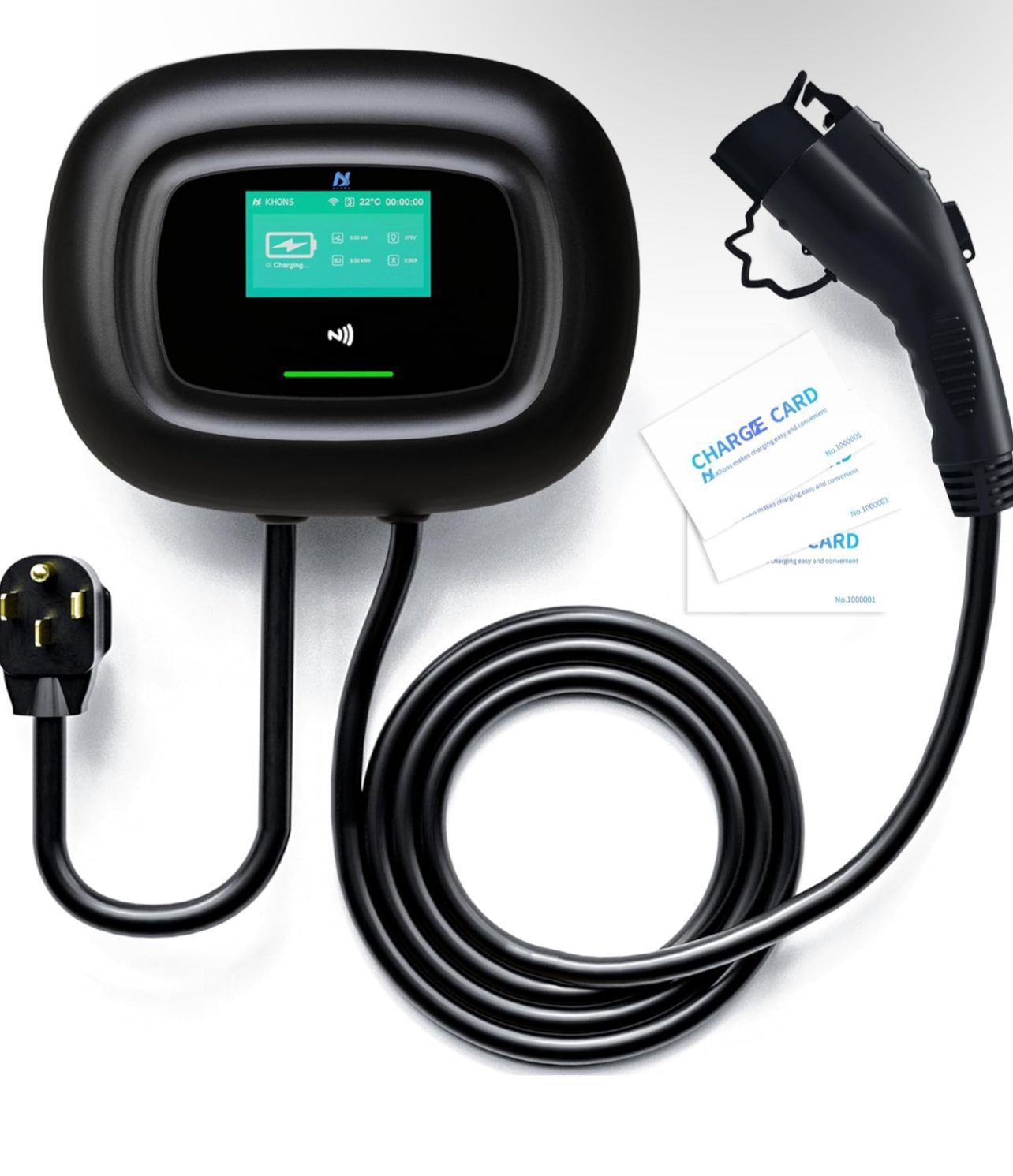 KHONS Level 2 EV Charger Up to 40 Amp 240V 10kW Home Car Charger NEMA 14-50 Plug 25ft Cable Indoor/Outdoor Car Charging Station Plug and Play EVSE Bla
