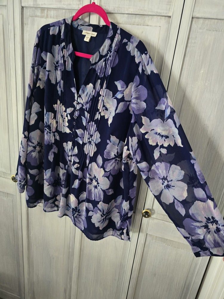 Blue Floral Blouse - Woman's 2X - Coldwater Creek